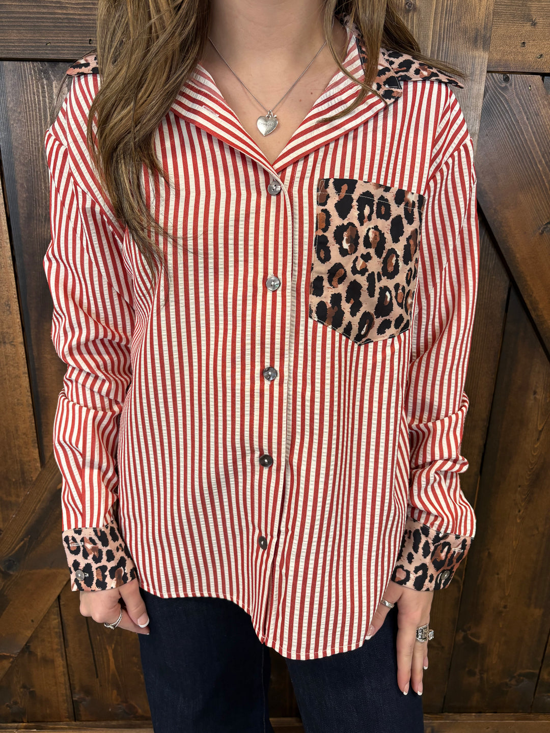 Western Contrast Leopard Stripes Blouse- 2 Colors