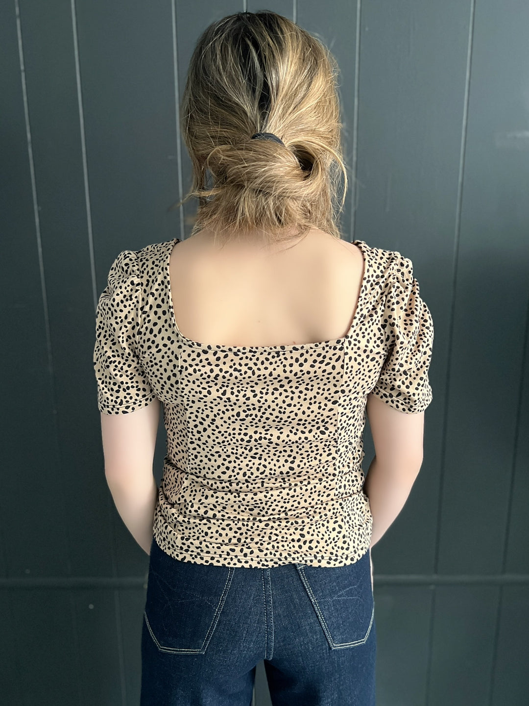 Cheetah Print Square Neck Short Sleeve Top*