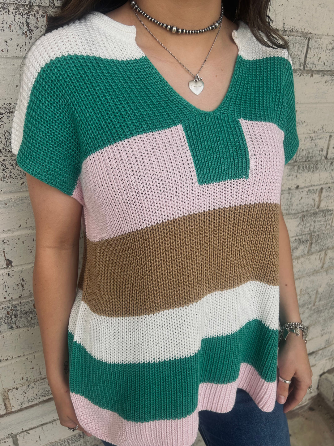 Color Block Notch V Sweater Top*