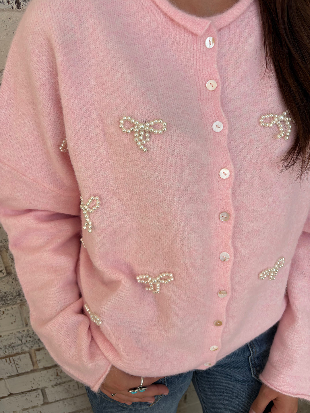 Cotton Candy Pearl Bow Sweater*