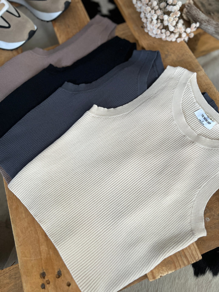 Crewneck Sleeveless Sweater Knit Crop Top- 4 Colors