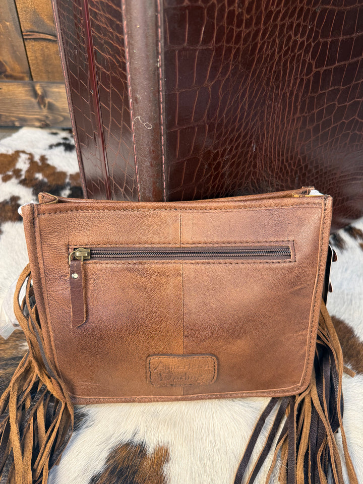 American Darling Croc Embossed Leather Fringe Crossbody
