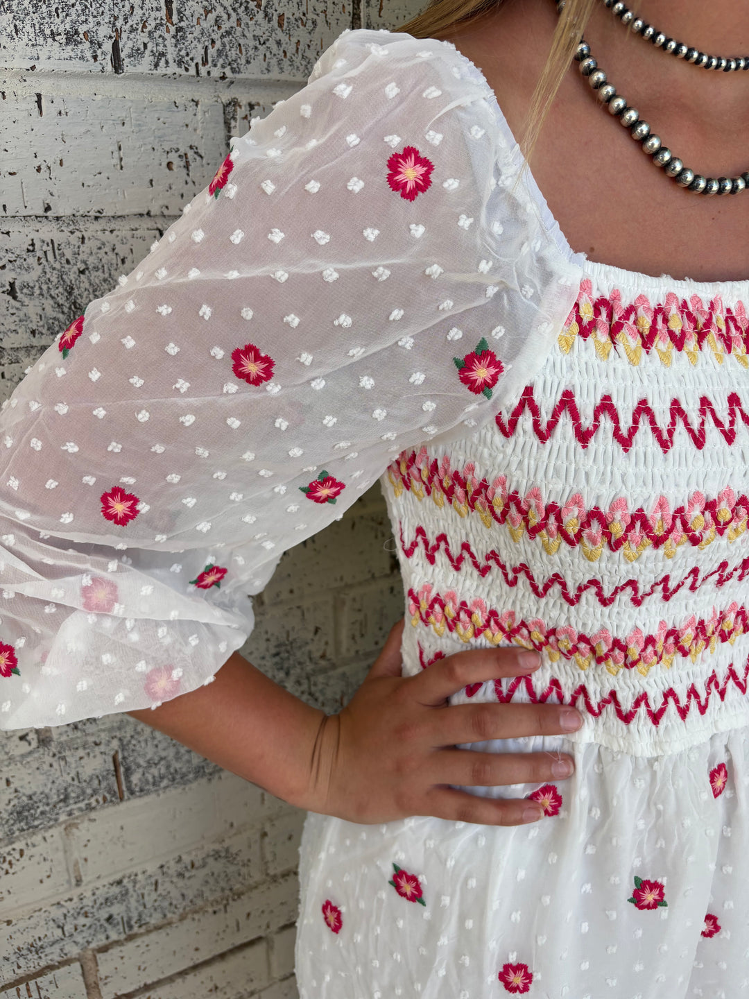 Ivory Floral Embroidered Dress