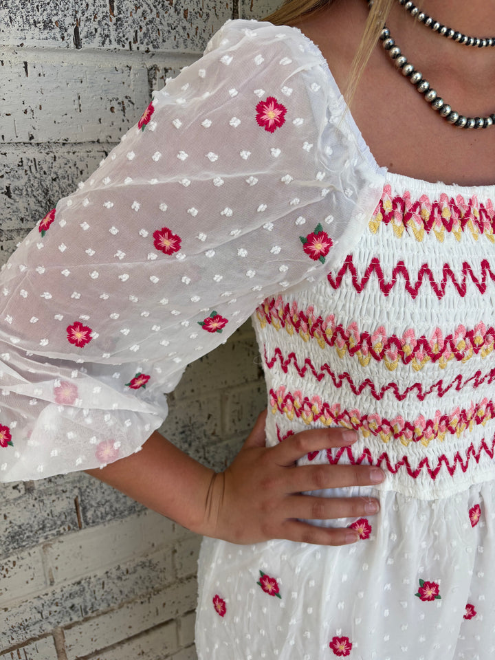 Ivory Floral Embroidered Dress