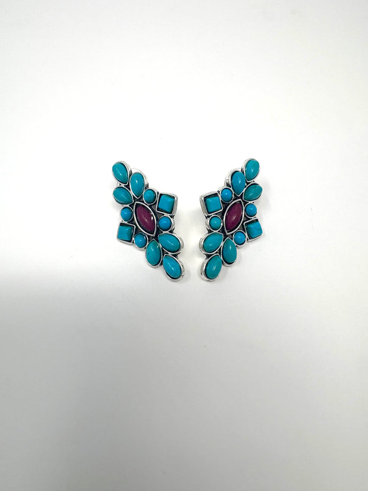 Dainty Turquoise & Plum Cluster Post Earrings
