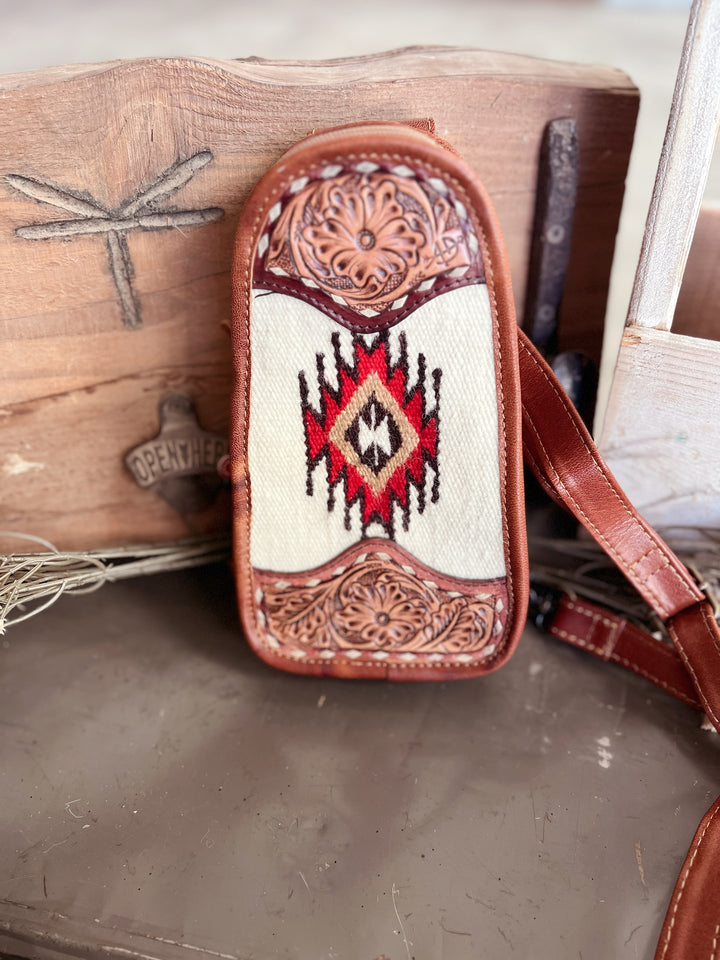 Darling Tooled Leather and Saddle Blanket Sling Bag - 2 Colors