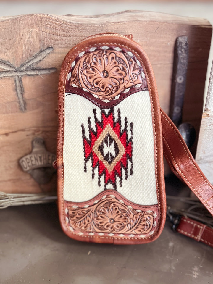 Darling Tooled Leather and Saddle Blanket Sling Bag - 2 Colors