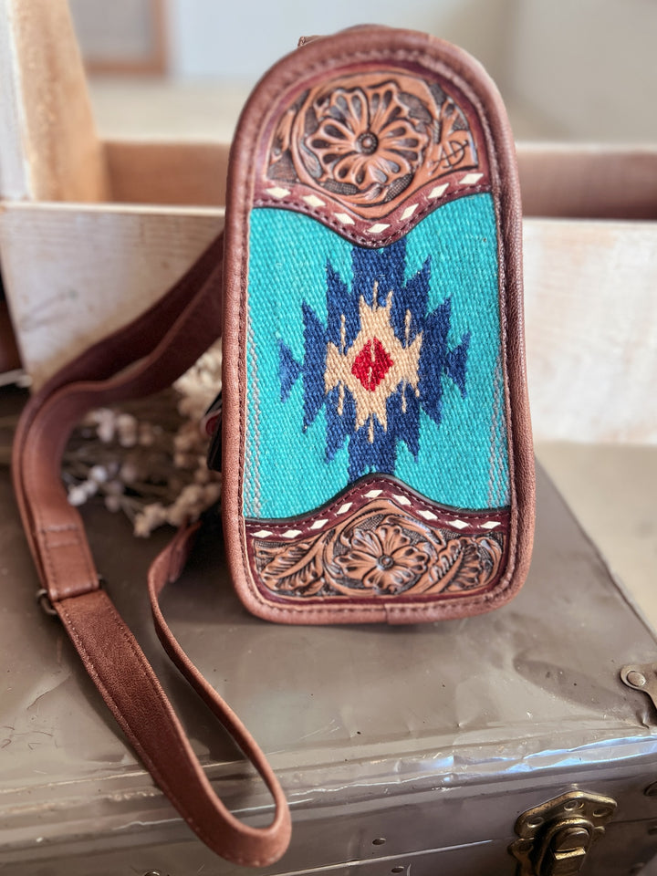Darling Tooled Leather and Saddle Blanket Sling Bag - 2 Colors