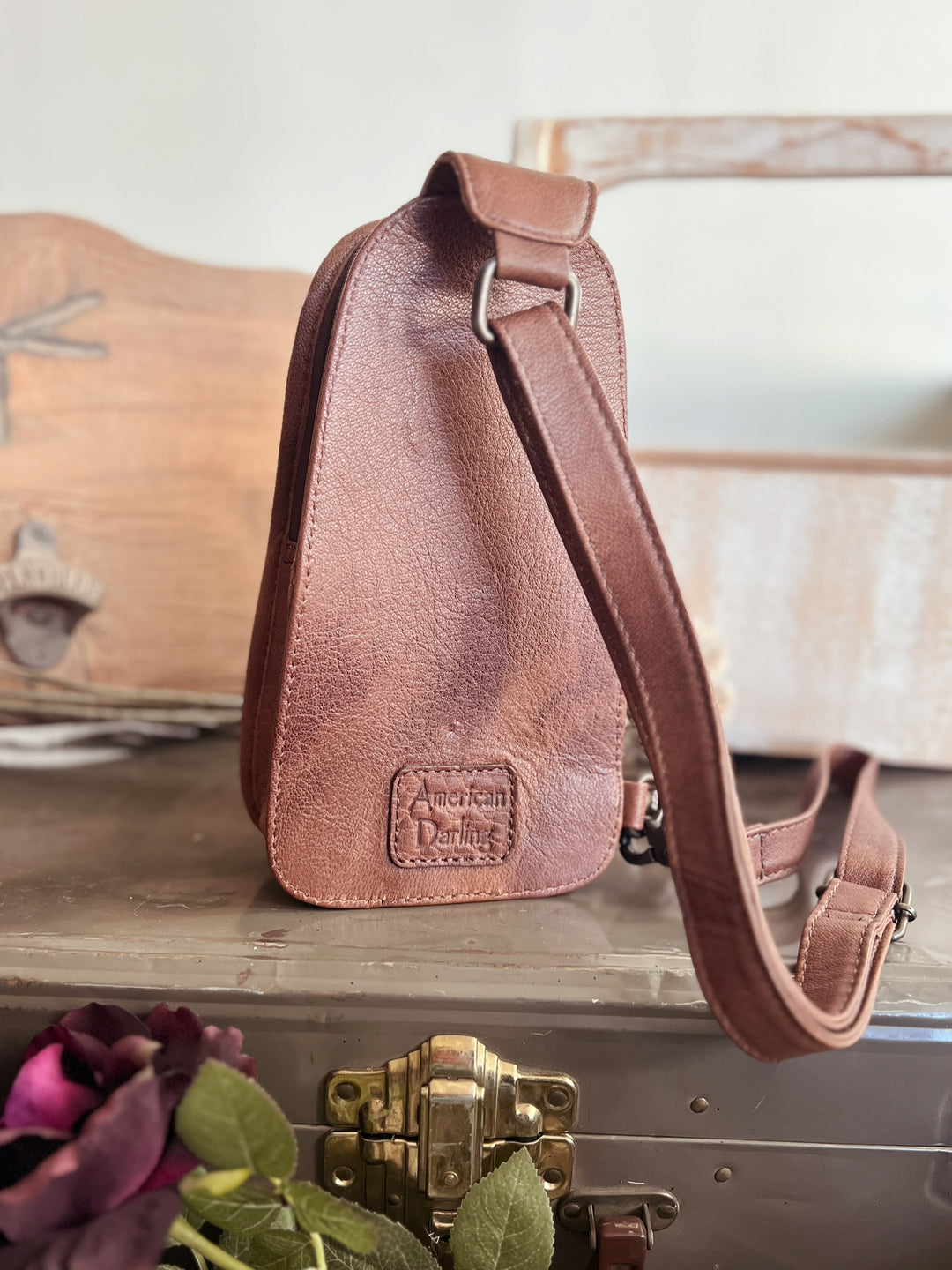 Darling Tooled Leather and Saddle Blanket Sling Bag - 2 Colors