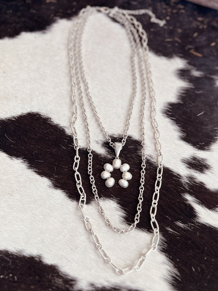 Extra Long 3-Strand Chain And White Pendant Necklace | gussieduponline