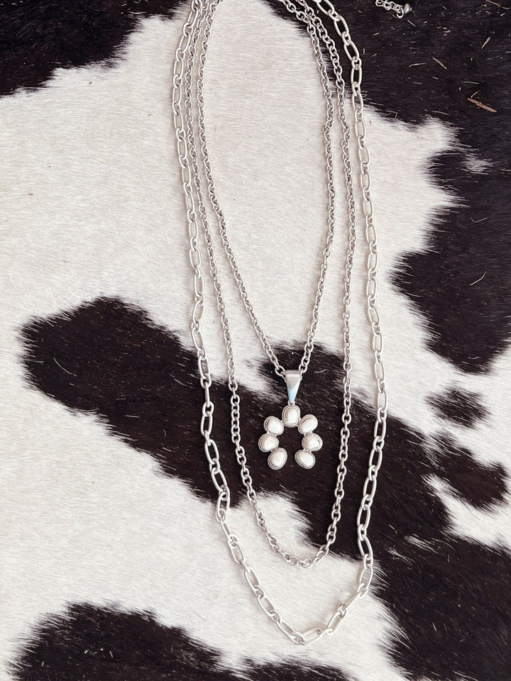 Extra Long 3-Strand Chain And White Pendant Necklace | gussieduponline