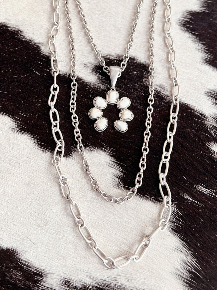 Extra Long 3-Strand Chain And White Pendant Necklace | gussieduponline
