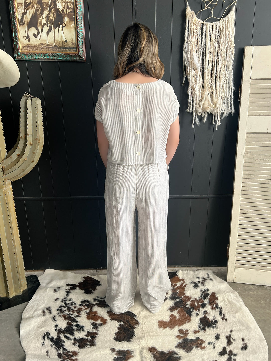 Natural Pinstriped Button Back 2 Piece Set*