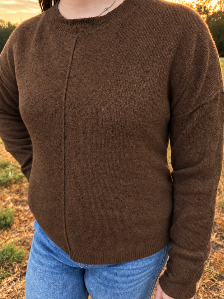 Front Seam Long Sleeve Knit Sweater - 2 Colors