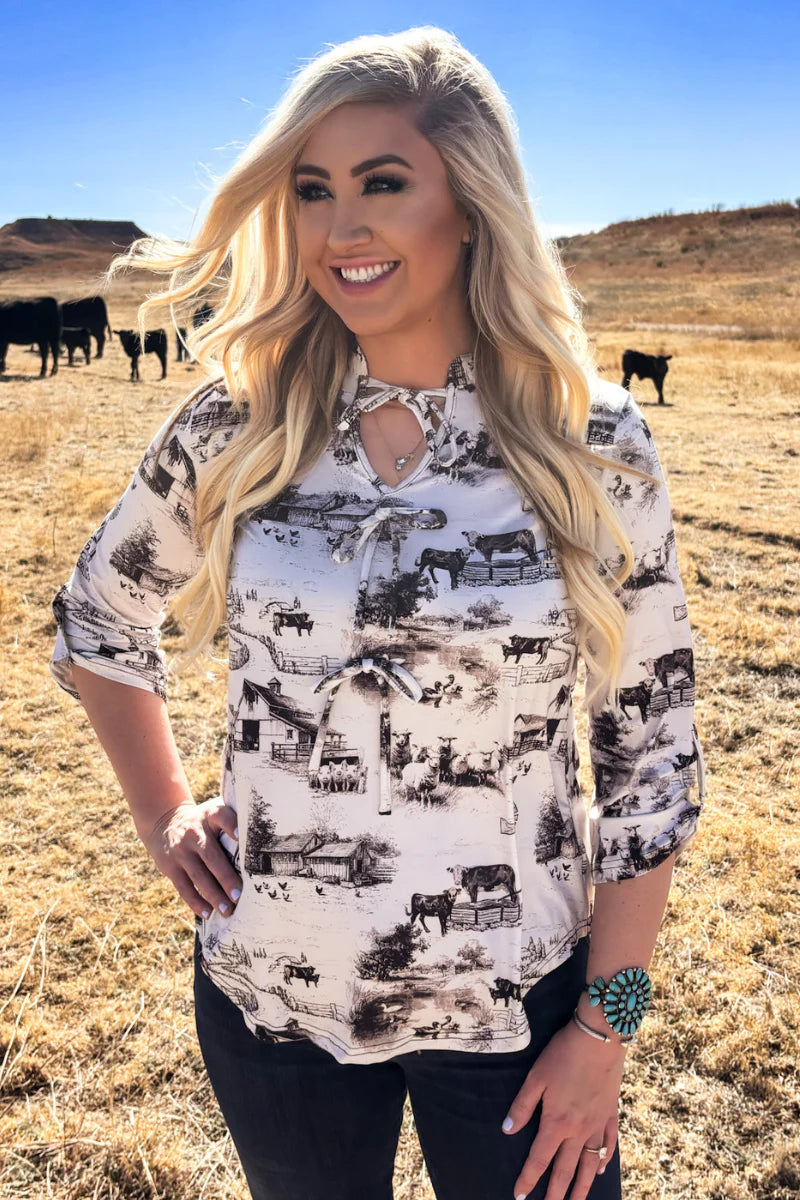 Sterling Kreek Farm Fresh Toile Bow Top