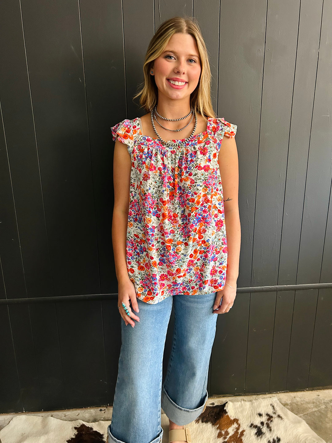 Floral Square Neck Tank Top*