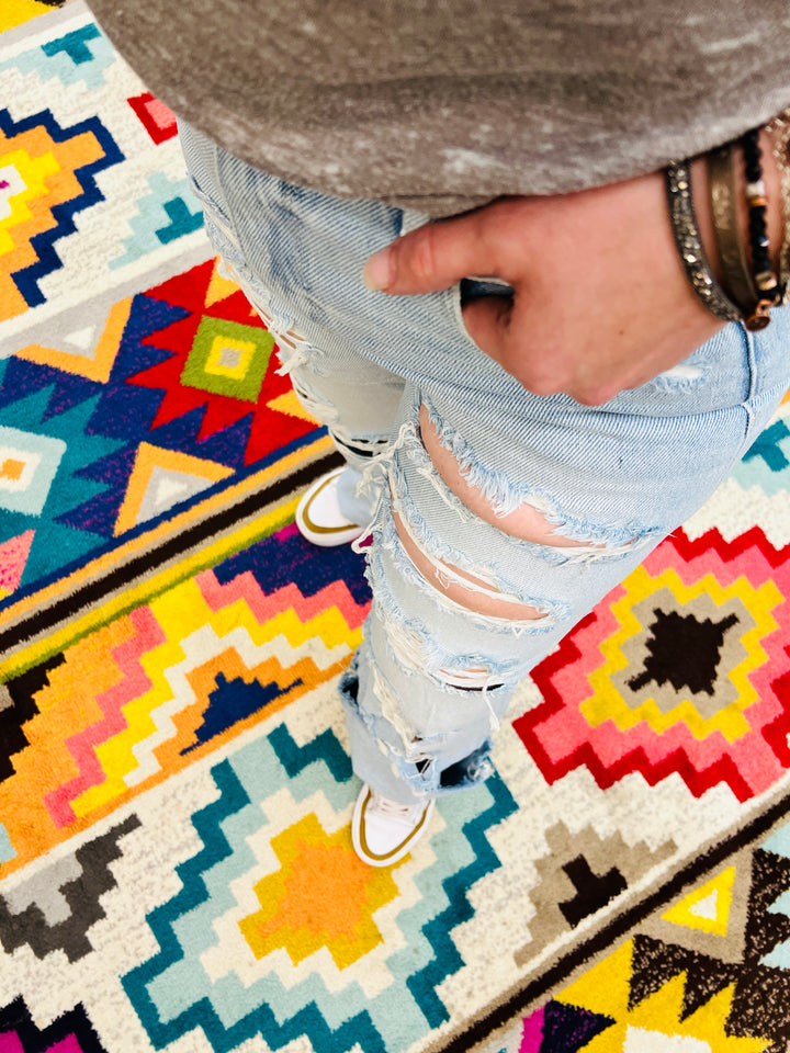 Petra 123 Heavy Distressed High Rise Rigid Vintage Flare | Gussieduponline.com