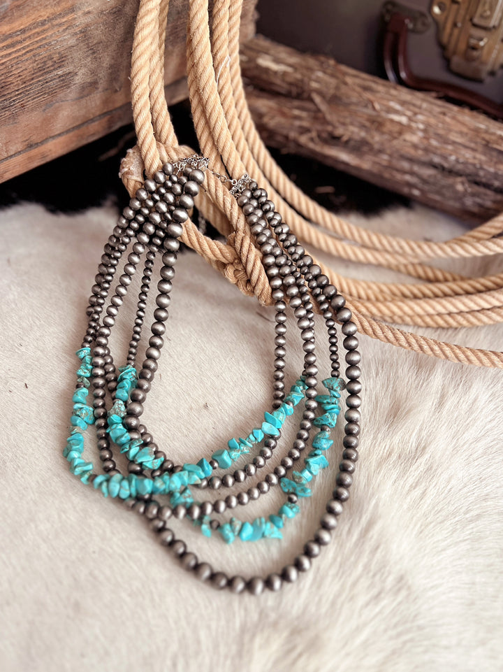 Handmade 5-strand Chip Stone & Navajo Bead Necklace | gussieduponline