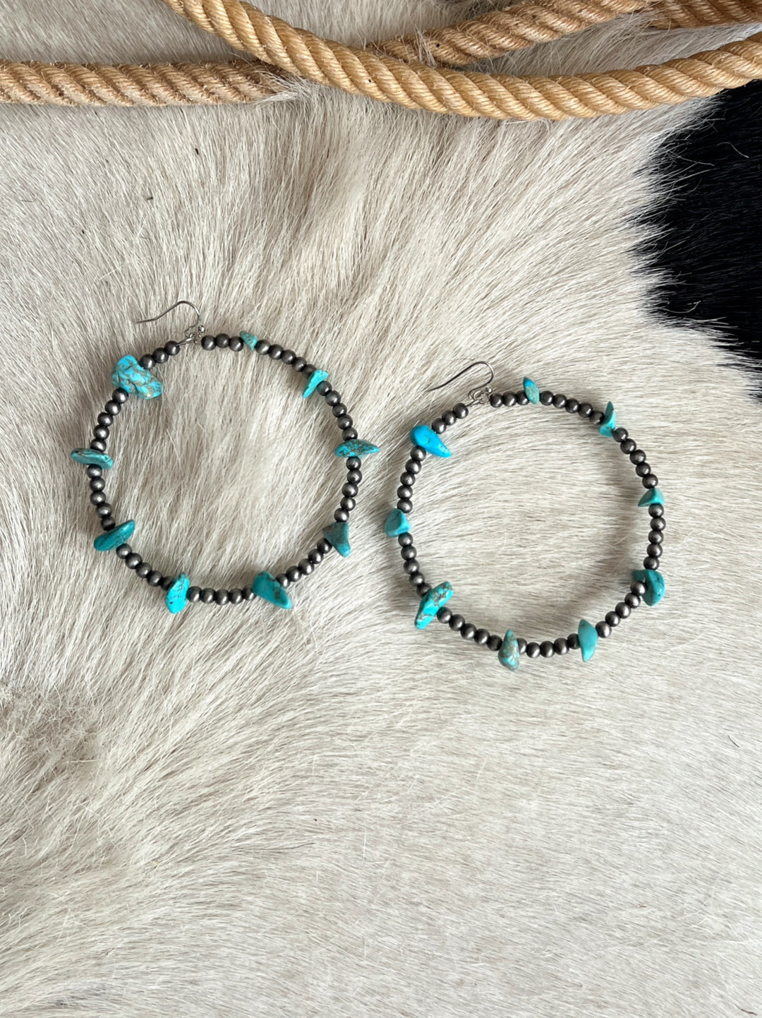 Handmade Turquoise Chip Stone Hoop Earrings | gussieduponline