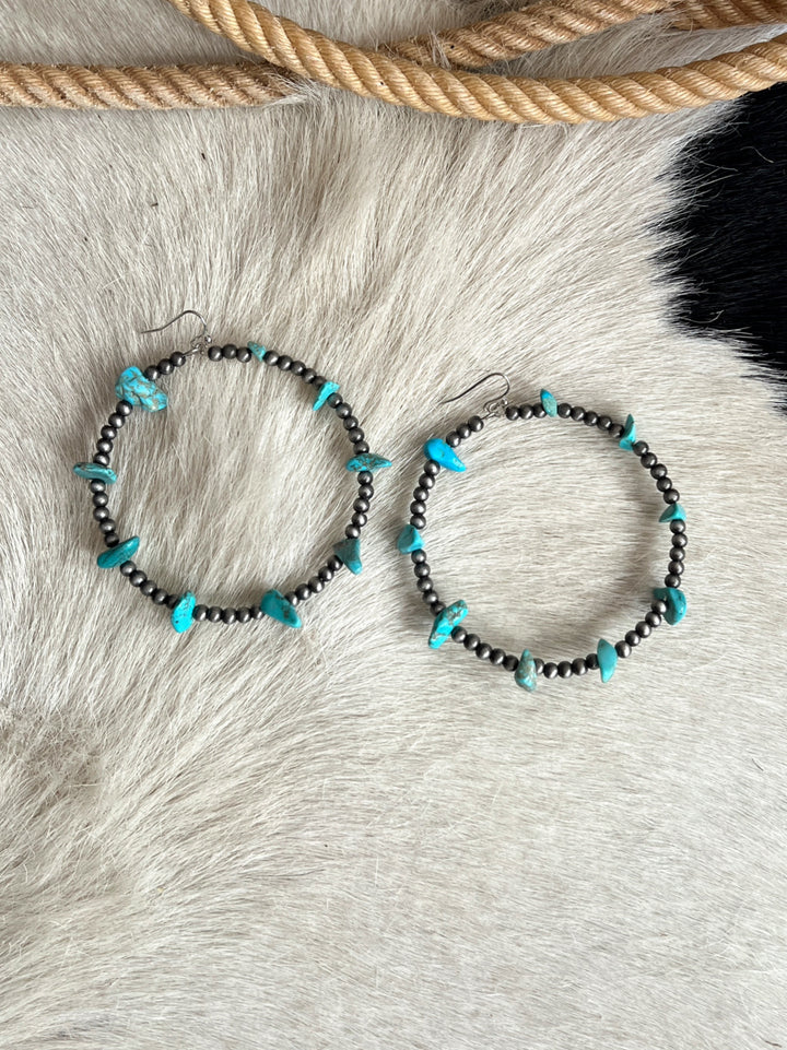 Handmade Turquoise Chip Stone Hoop Earrings | gussieduponline