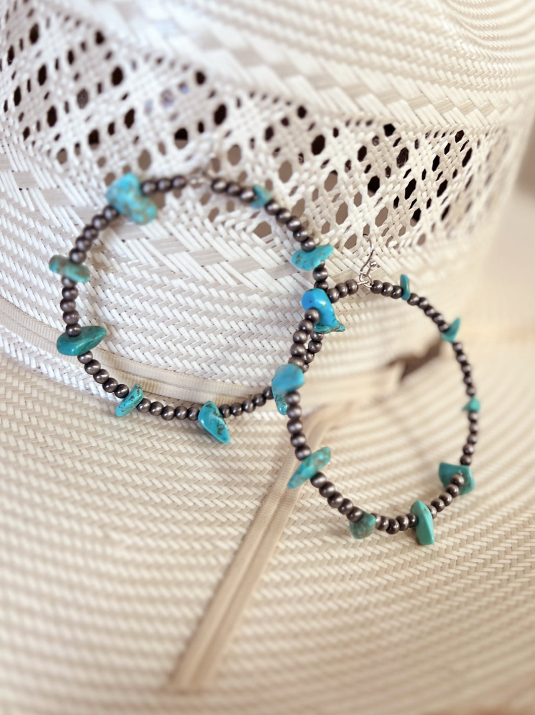 Handmade Turquoise Chip Stone Hoop Earrings | gussieduponline