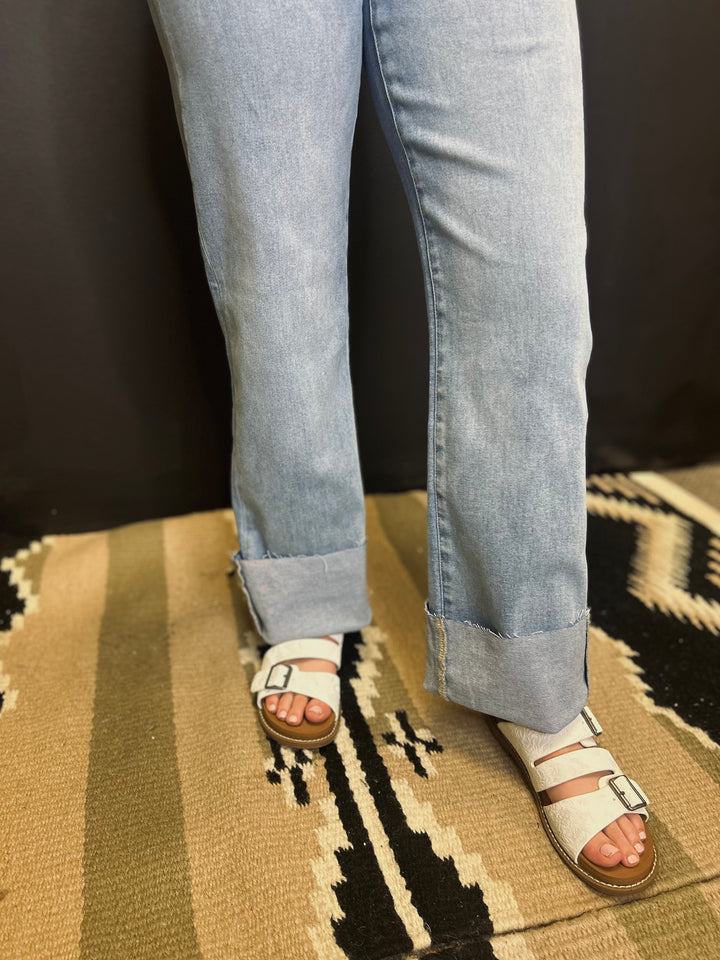 High Rise Light Wash Straight Leg Jeans*