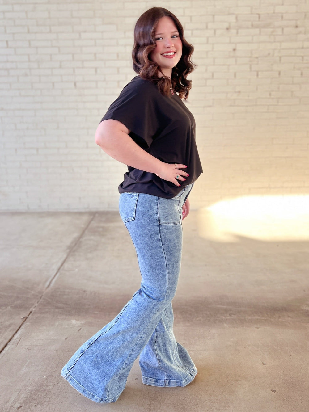 High Rise Tummy Control Bell Bottom With Outward Seam | gussieduponline