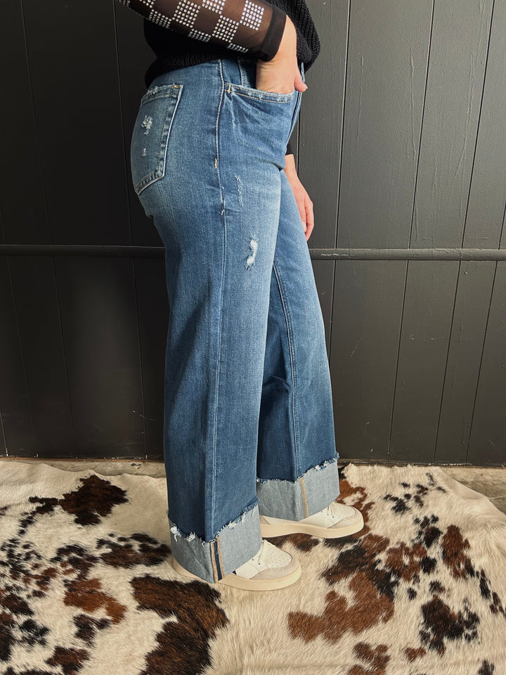 High Rise Wide Leg Cuff Jeans