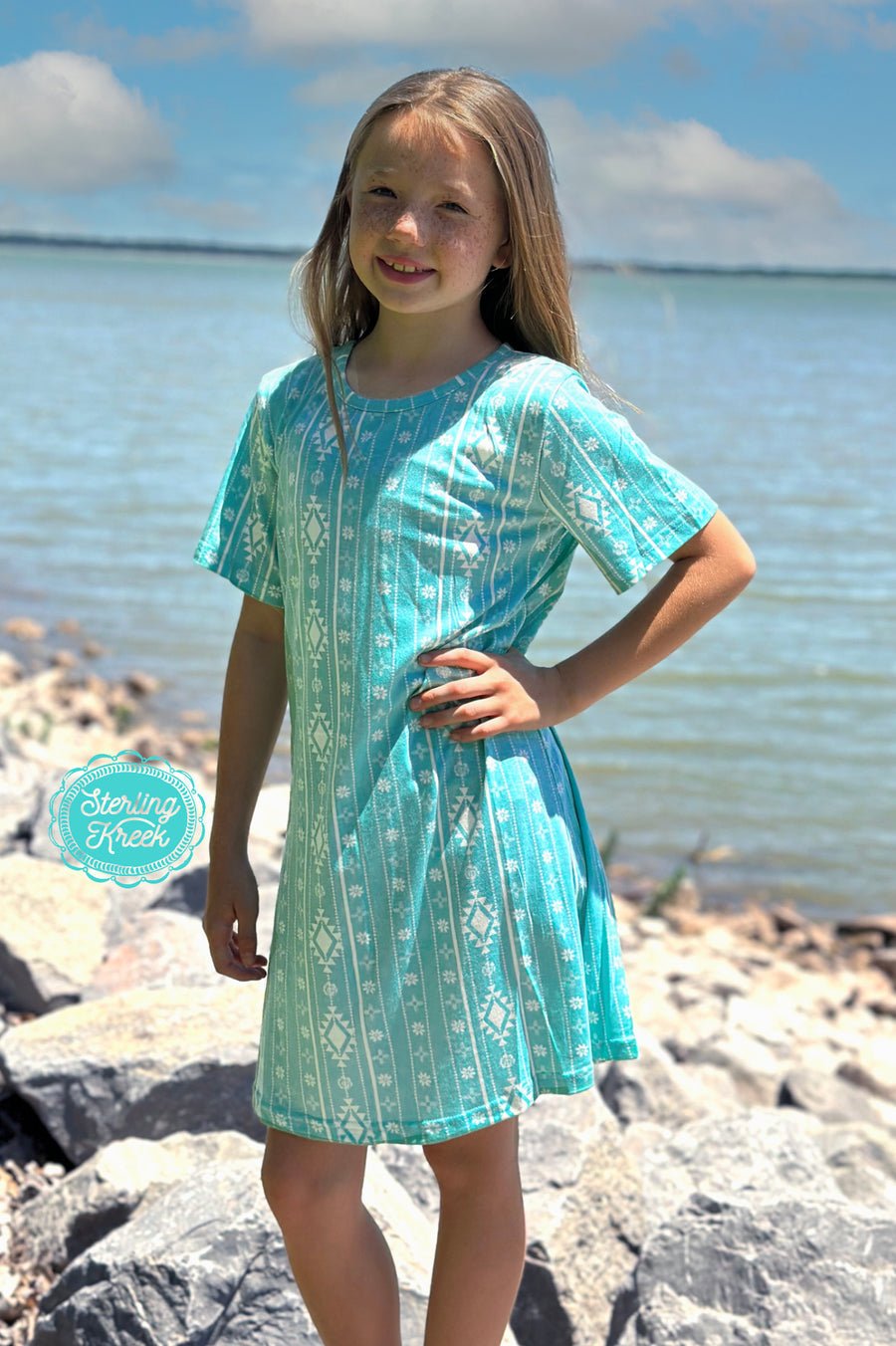 KIDS Walking In Turquoise Dress | gussieduponline