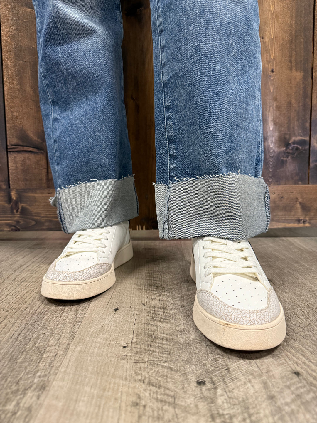 L&B Mid Wash Cuffed High Rise Studded Pocket Jeans