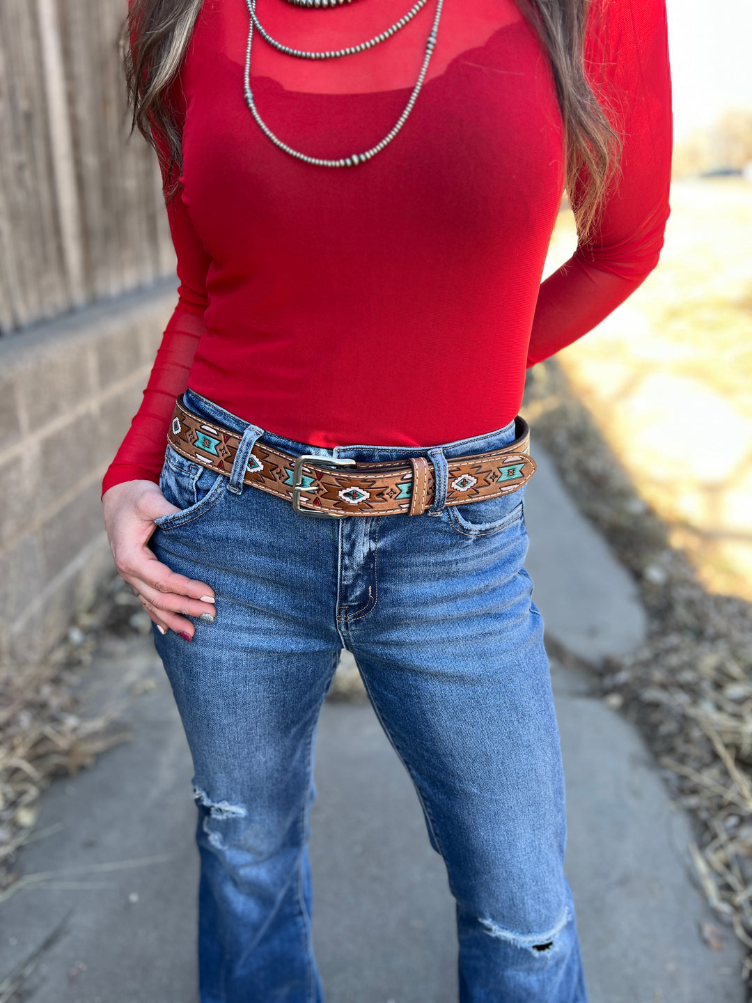 Olay Aztec Leather Belt