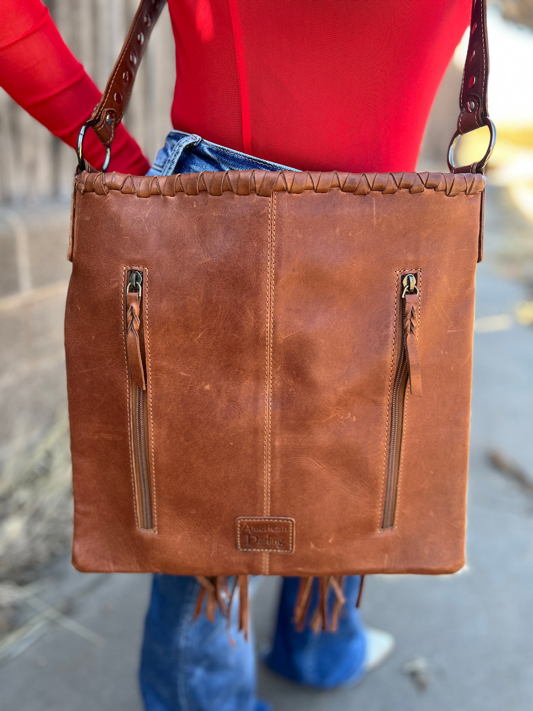 American Darling Raw Leather Hair On Hide Concho Bag