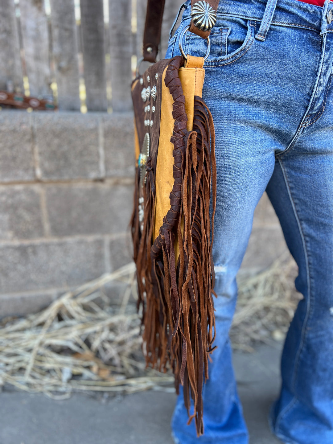 American Darling Leather Flap Whip Stitch and Fringe Bag