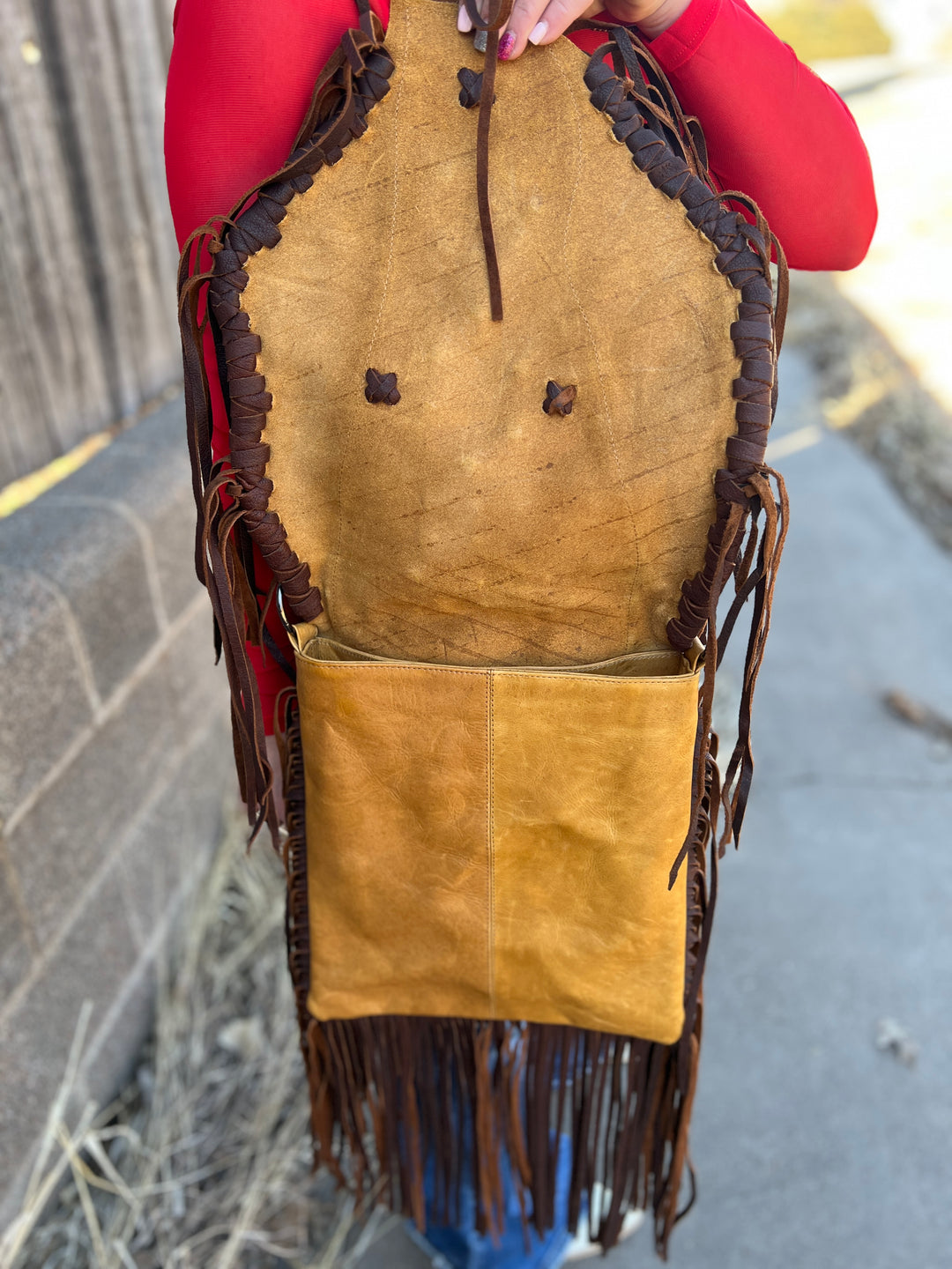 American Darling Leather Flap Whip Stitch and Fringe Bag