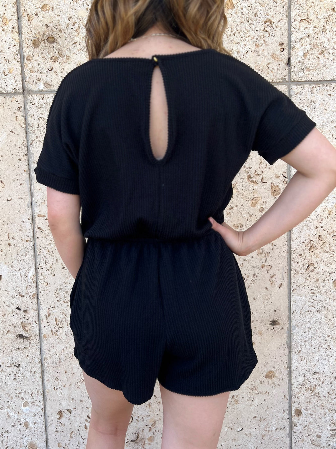 Black Urban Ribbed Romper | gussieduponline