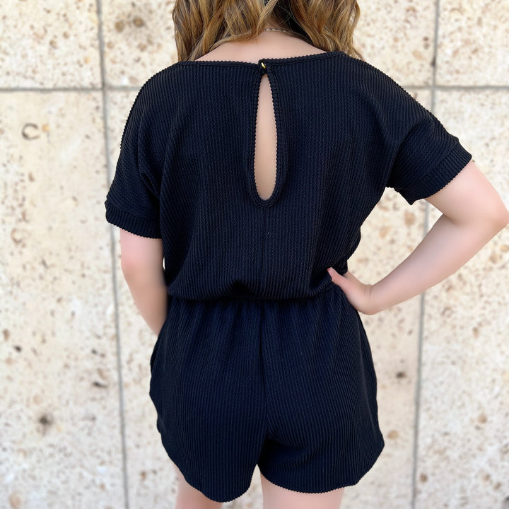Black Urban Ribbed Romper | gussieduponline