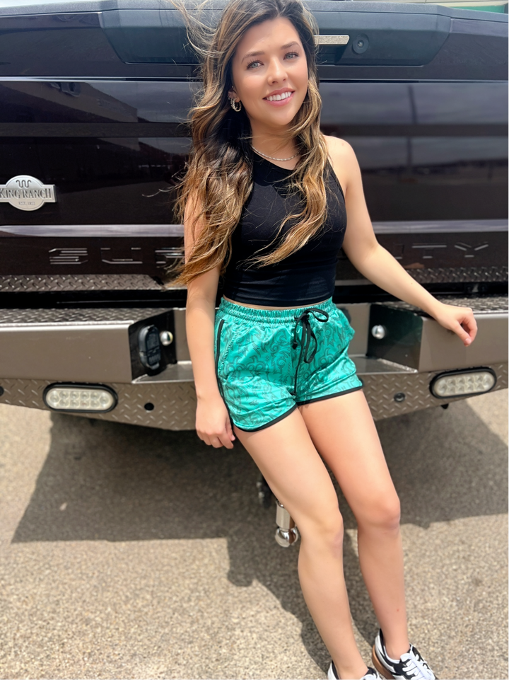 Sterling Kreek Raised Round Here Turquoise Shorts | gussieduponline