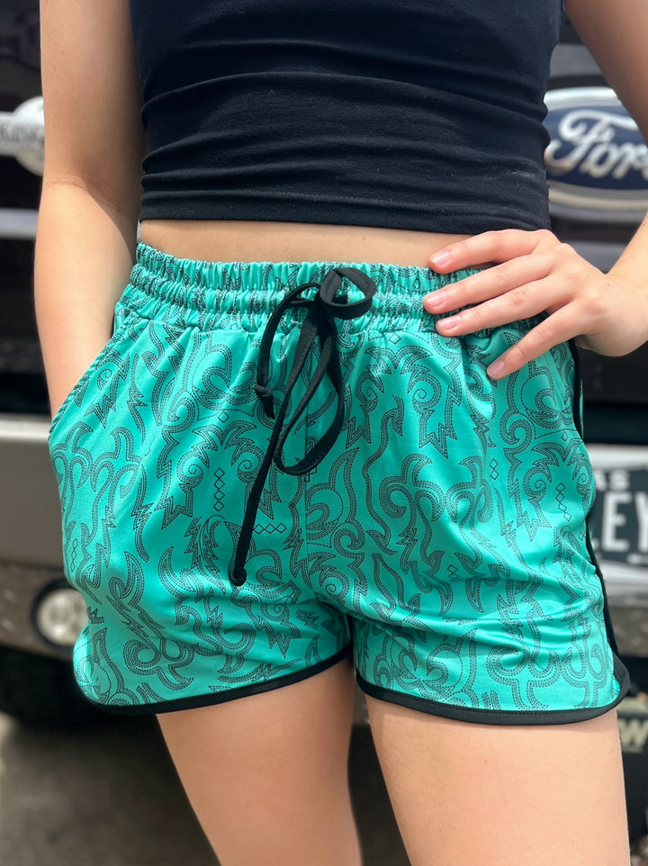 Sterling Kreek Raised Round Here Turquoise Shorts | gussieduponline