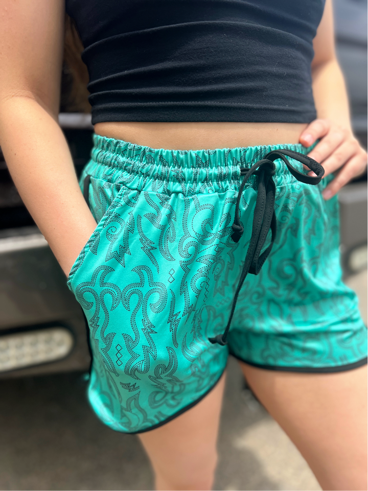 Sterling Kreek Raised Round Here Turquoise Shorts | gussieduponline
