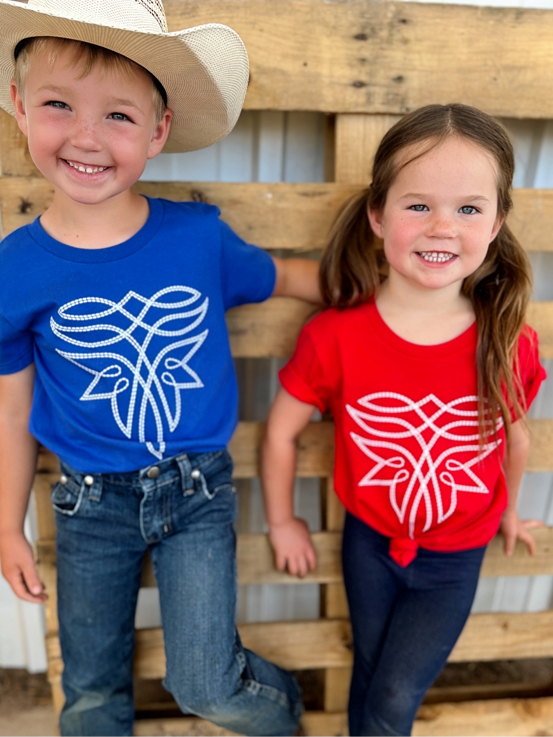 KIDS Blue Western Boot Stitch Top | gussieduponline