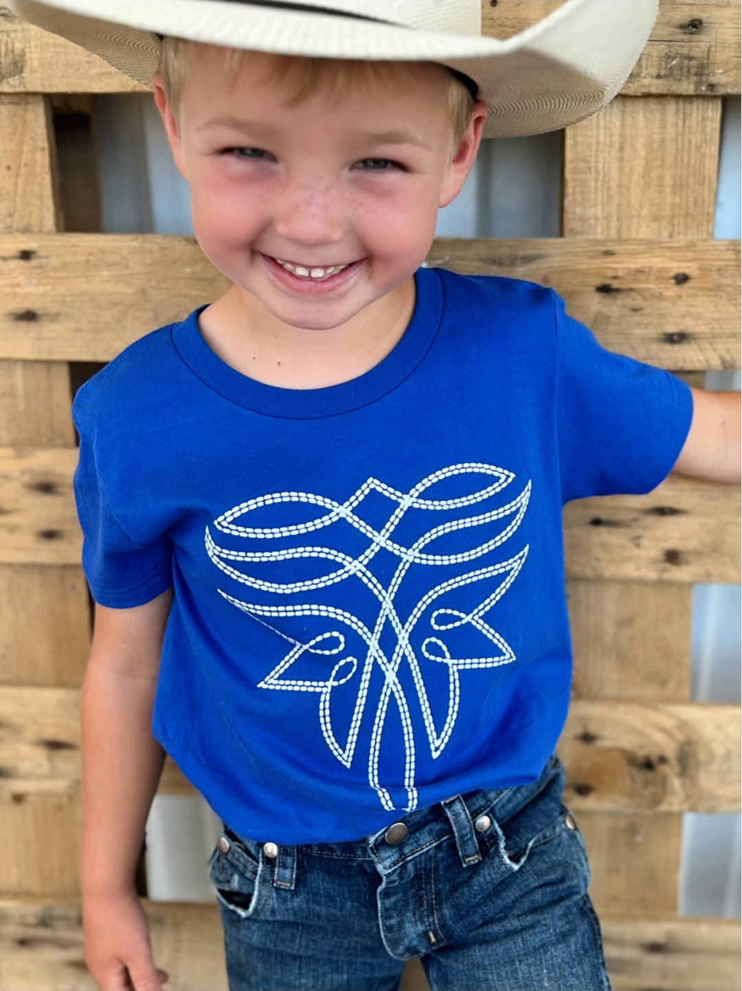 KIDS Blue Western Boot Stitch Top | gussieduponline