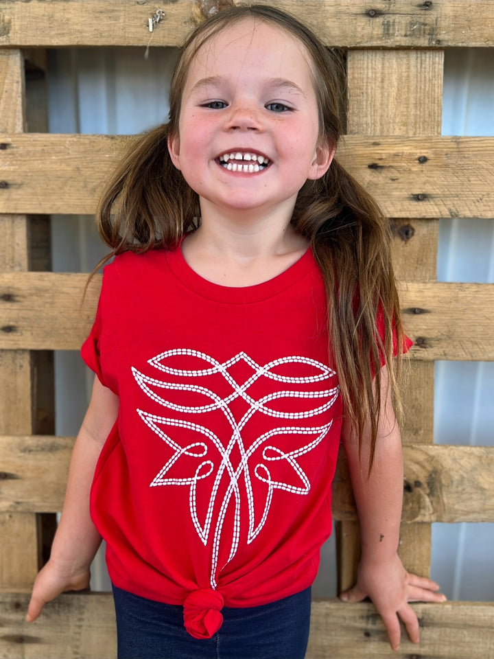 KIDS Red Western Boot Stitch Top | gussieduponline