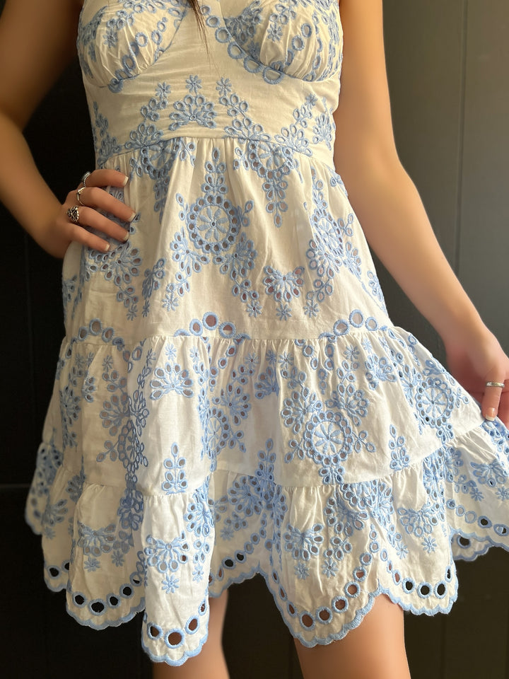 Baby Blue Eyelet Mini Dress*