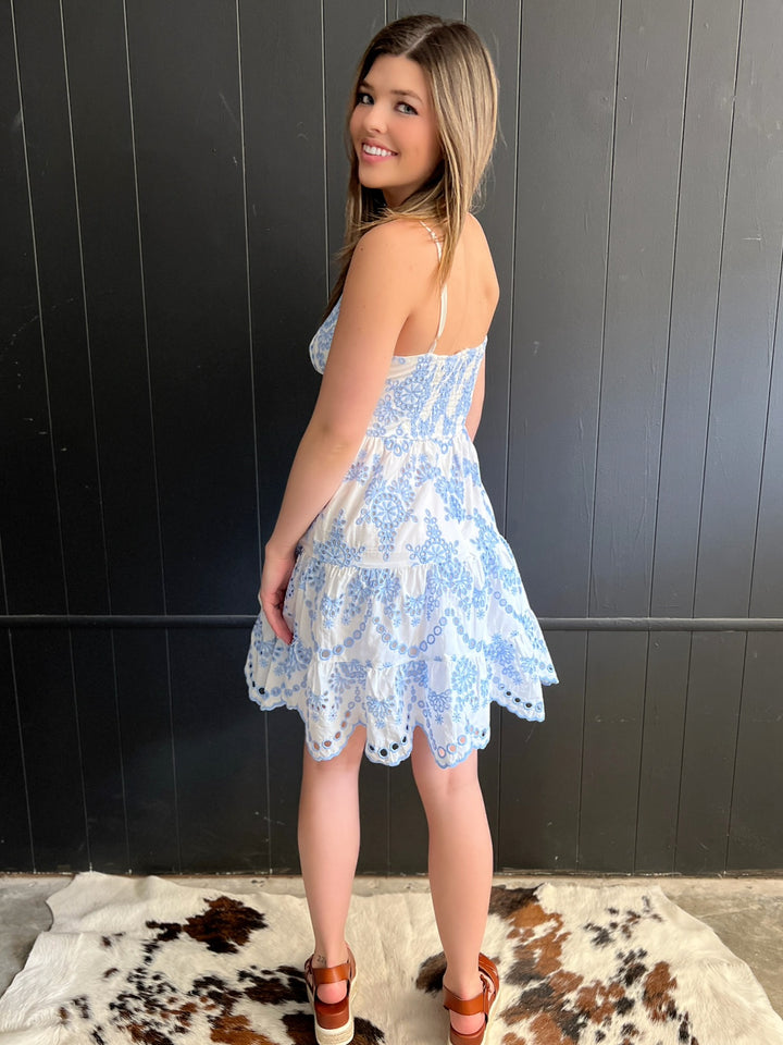 Baby Blue Eyelet Mini Dress*