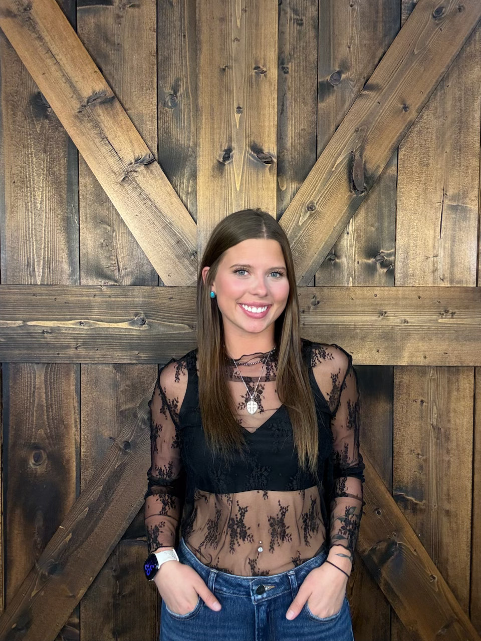 L& B Lace Long Sleeve Stretch Top- 11 Colors
