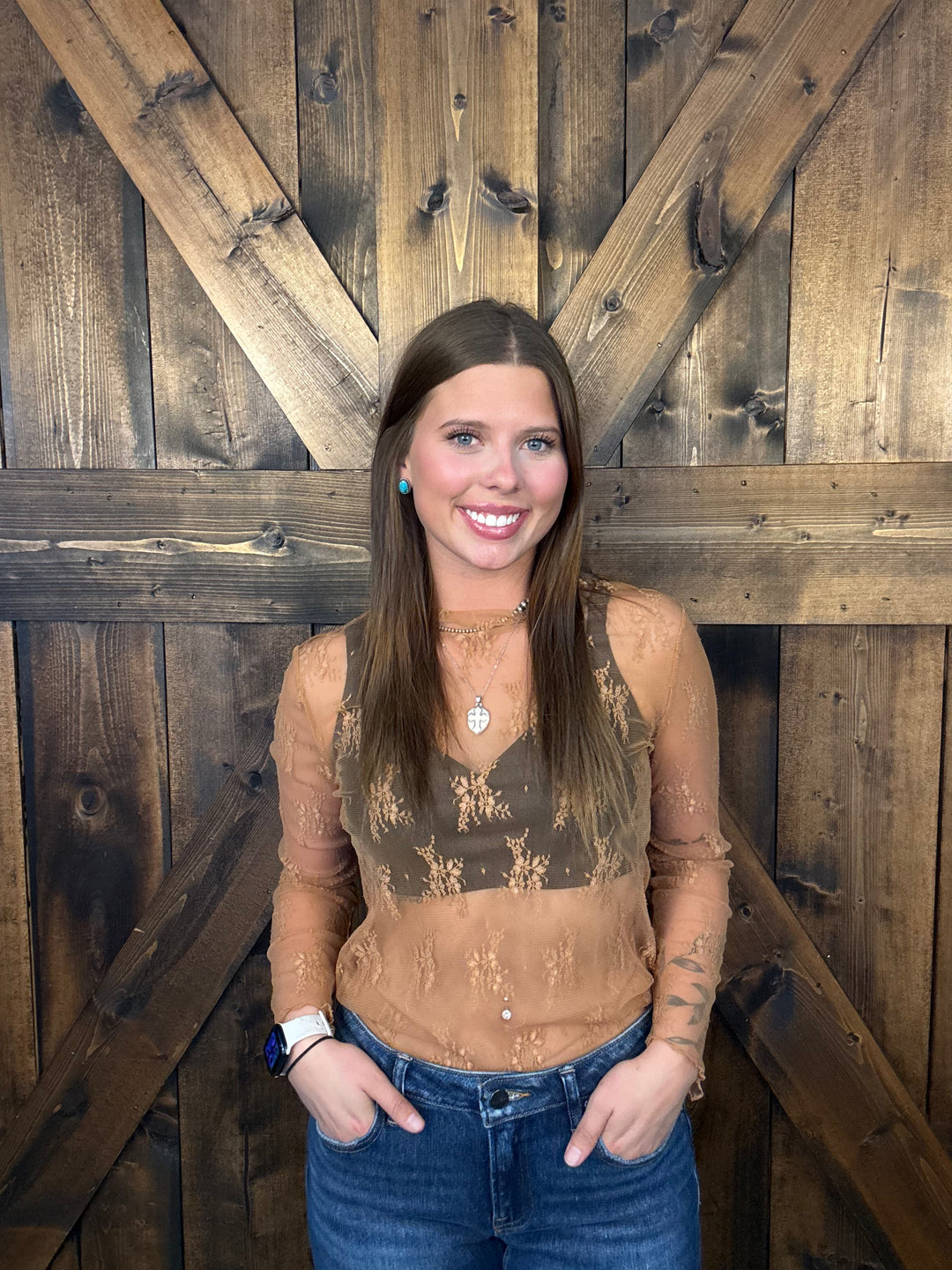 L& B Lace Long Sleeve Stretch Top- 11 Colors