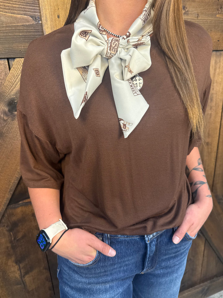 Khaki Twilly Scarf Woven Brown Top