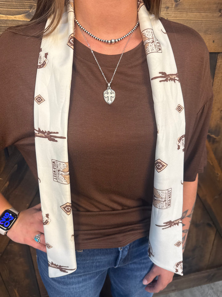 Khaki Twilly Scarf Woven Brown Top