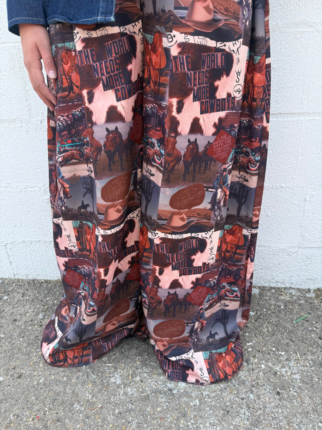 Western Collage Print High Waist Wide Leg Pants