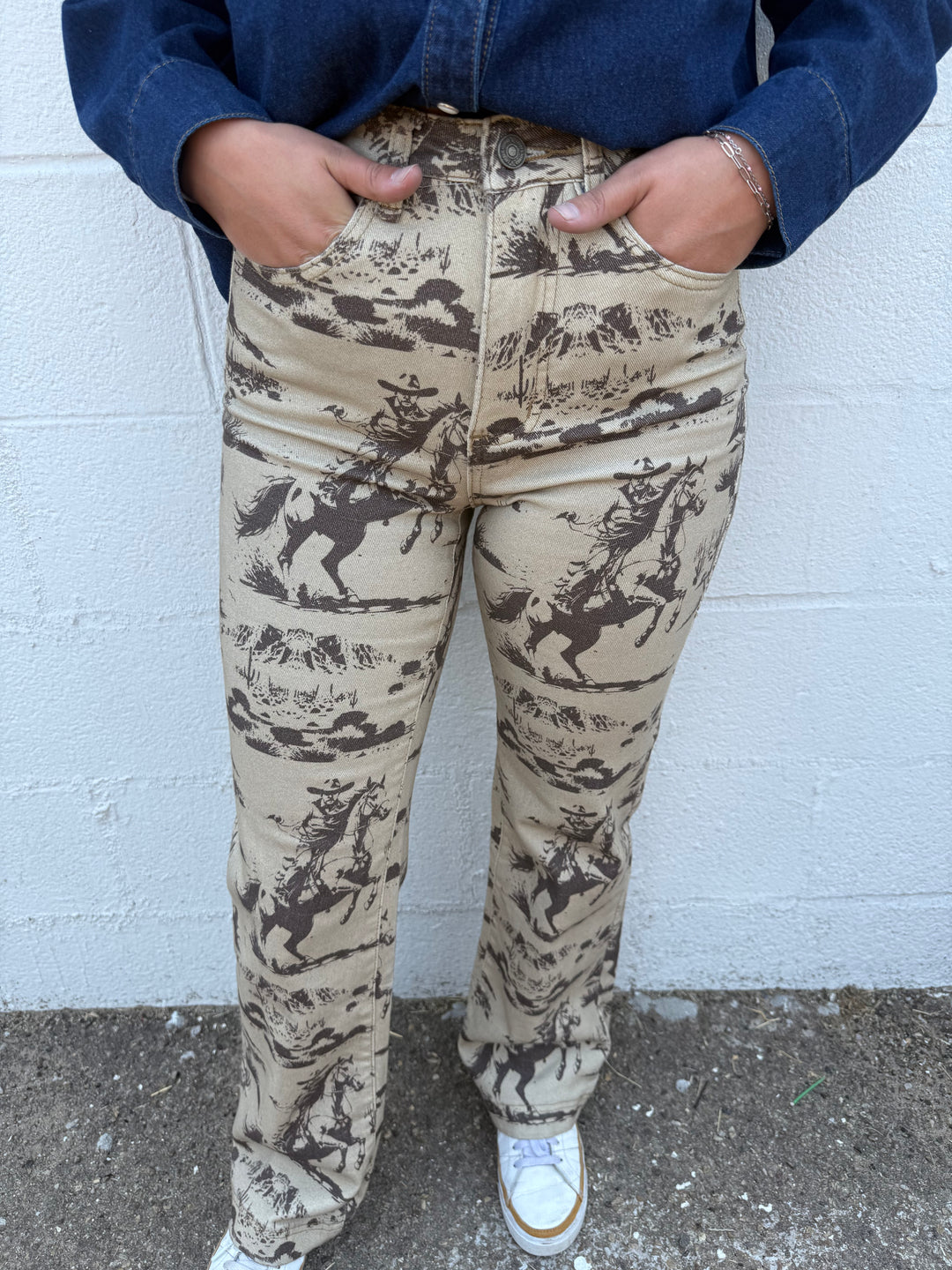 Beige Desert Printed High Rise Trouser Jeans